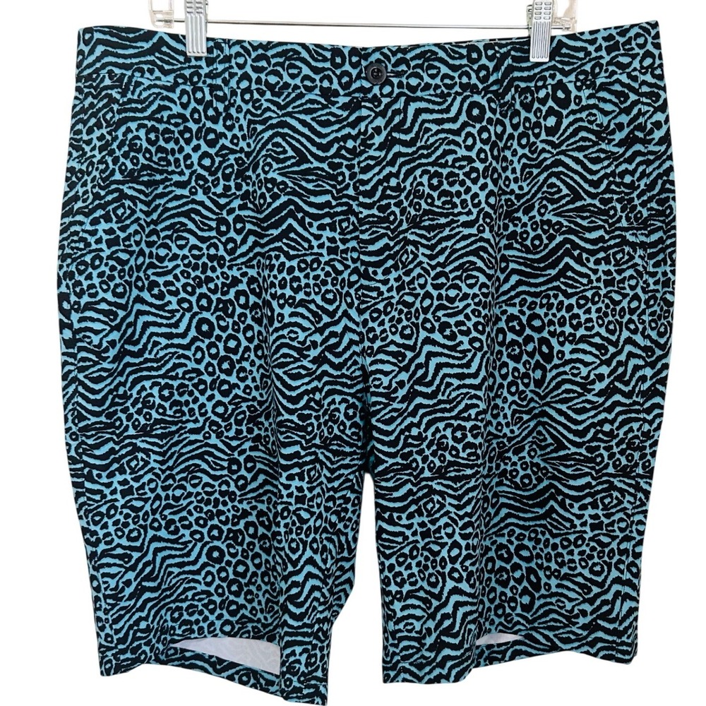 Hreski Mens Size 38 10" Performance Golf Shorts Teal Black Novelty Animal Print